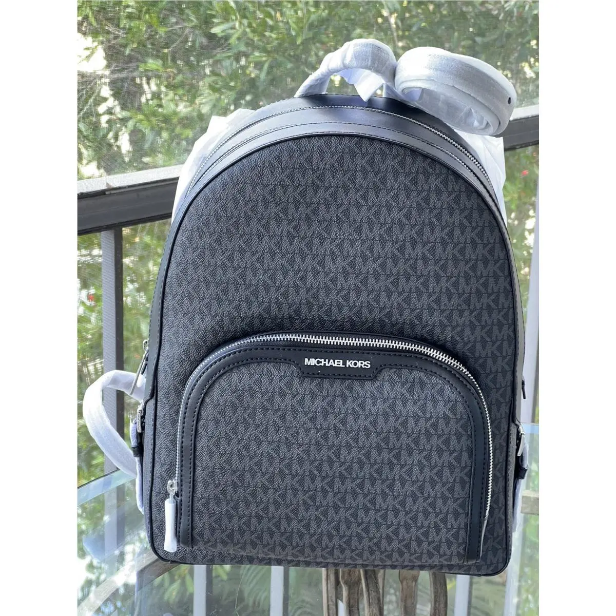 Michael Kors Large MK Signature Black Backpack Shoulder Tote Satchel Bag Handbag