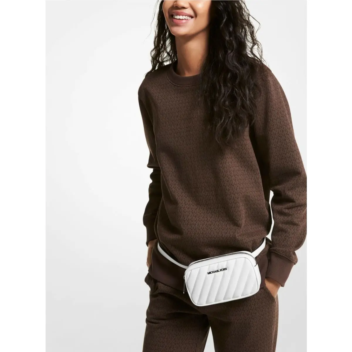 Michael Kors Rose Quilted Convertible Belt Bag White Silver 35T0SXOC1I FS