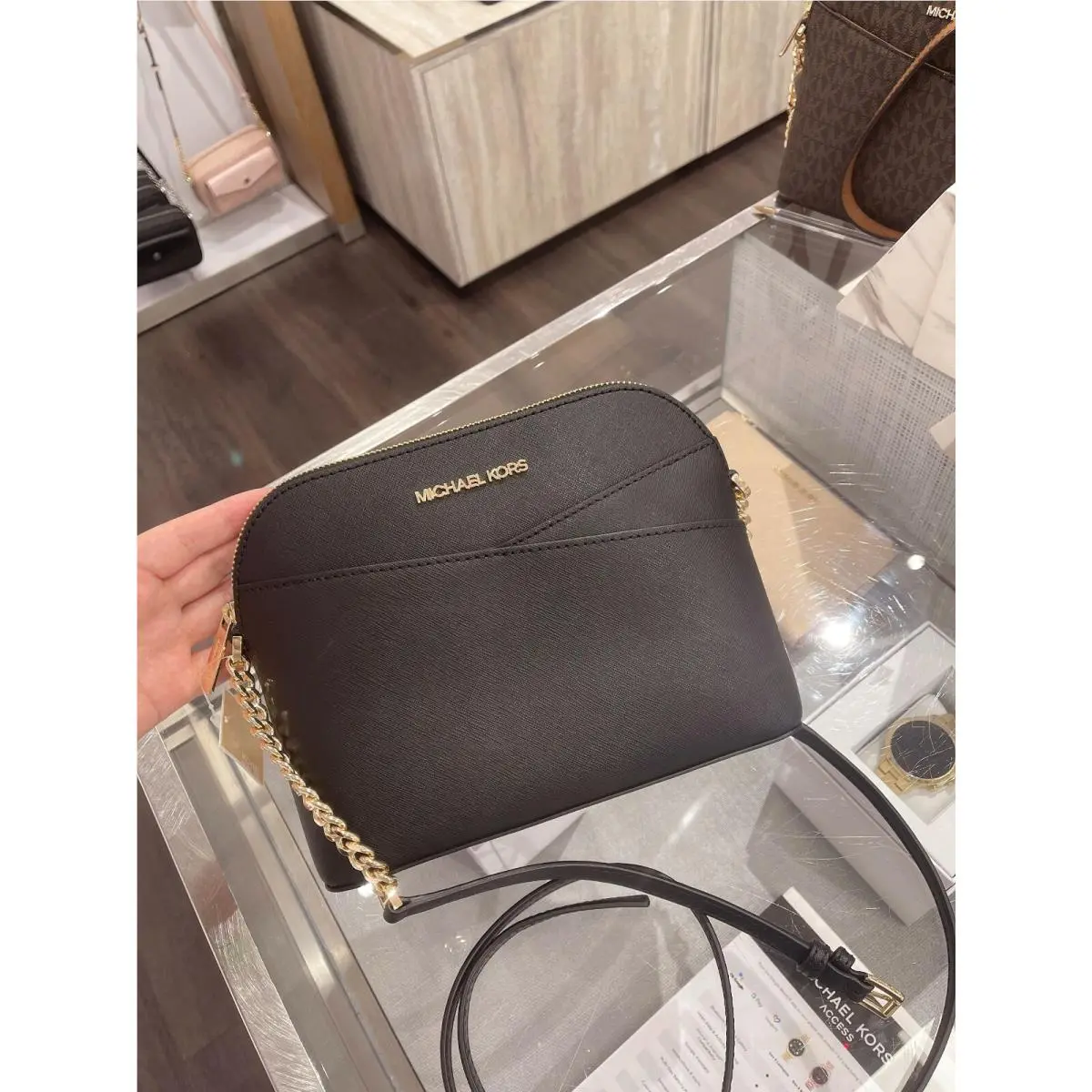 Michael Kors Jet Set Travel Dome Leather Xcross Crossbody Bag Black