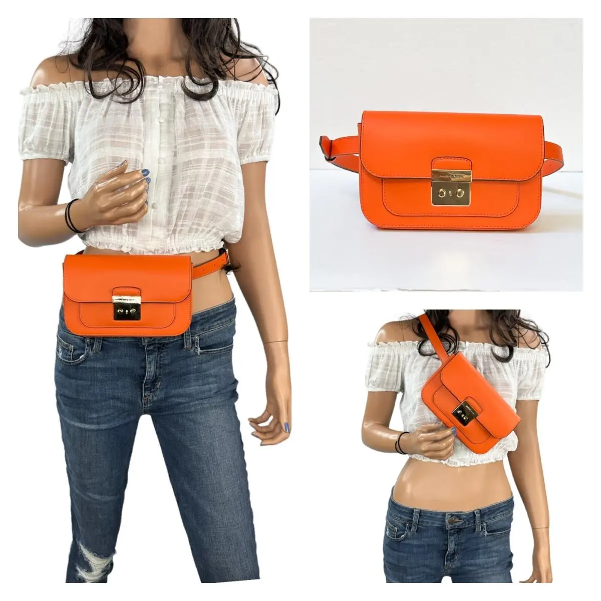Sloan Editor Small Flap Belt Bag Crossbody Fanny Pack Clutch Cream by Michael Kors