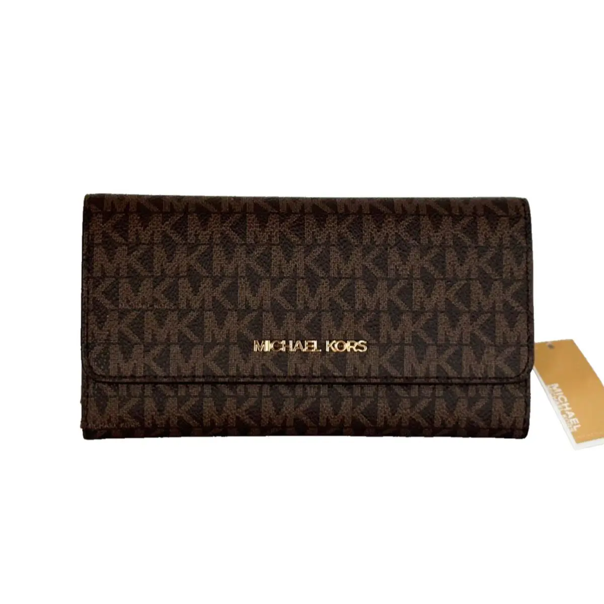 Michael Kors Jet Set Travel Large Trifold Pvc Leather Wallet MK Brown