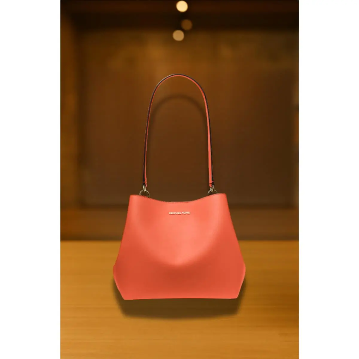 Michael Kors Women Pratt Medium Bucket Shoulder Handbag Red Clay Purse Bag Tote