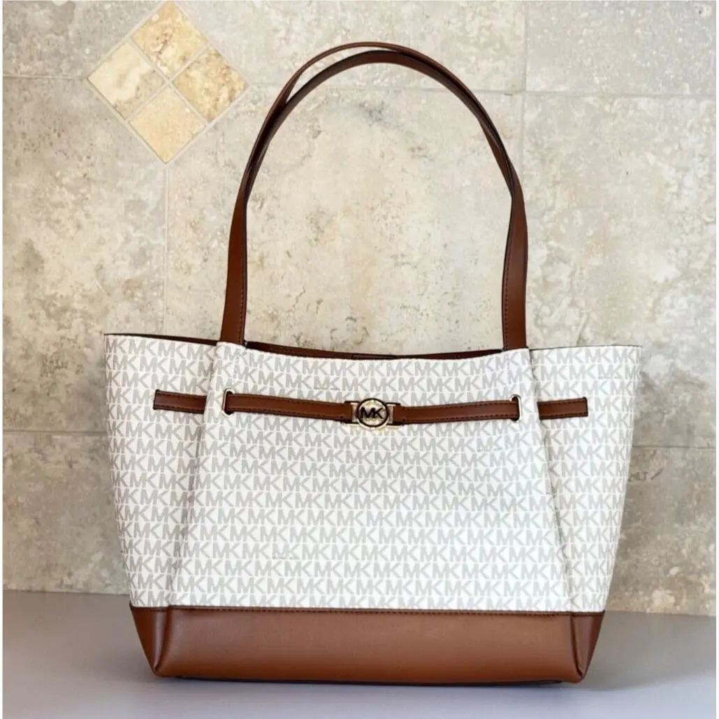 Reed Large Belted Shoulder Tote Bag MK Vanilla/brown by Michael Kors