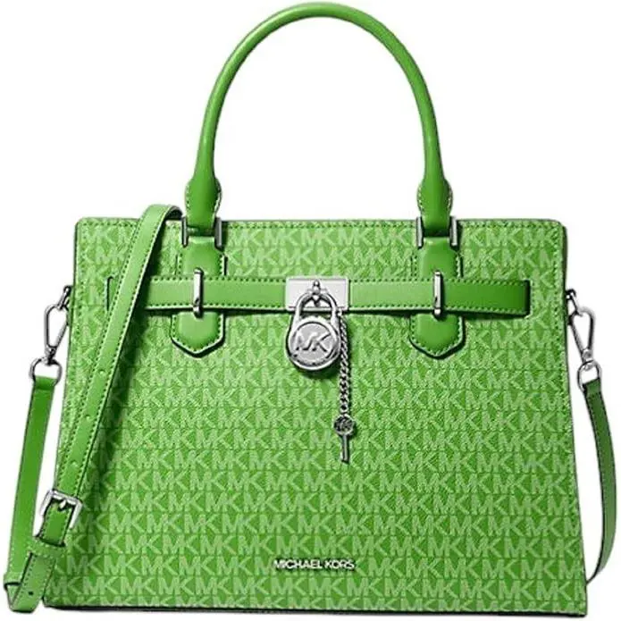 Michael Kors Woman Hamilton Medium Satchel Crossbody Handbag Purse Jungle Green