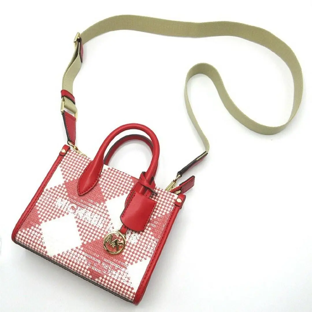 Michael Kors Mirella Extra Small XS Shopper Crossbody Top Handle Sequins - Handle/Strap: Bright Red, Hardware: Gold, Exterior: Bright Red