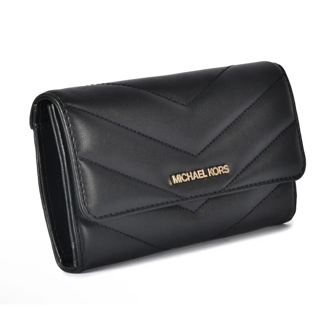 Michael Kors Jet Set Travel Large Trifold Wallet Quilted Stripe Black