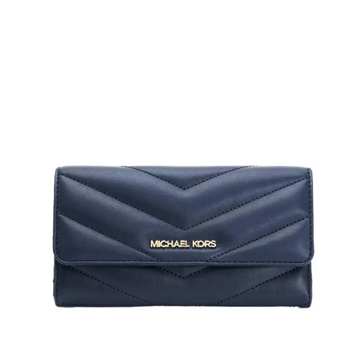 Jet Set Travel Large Trifold Wallet Quilted Stripe Dark Navy /gold by Michael Kors