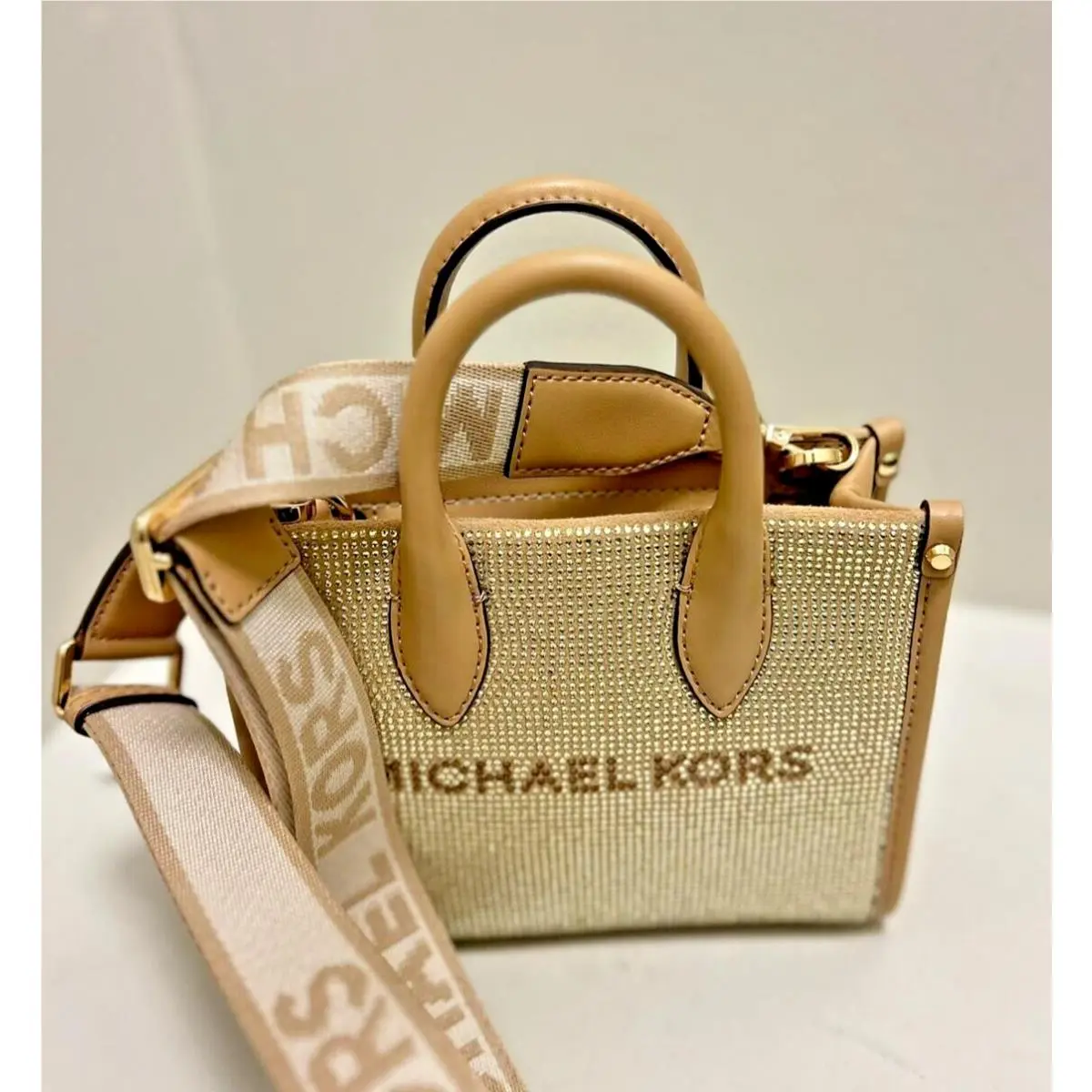 Michael Kors Mirella Extra-small Logo Shopper Crossbody Handbag Leather in Camel