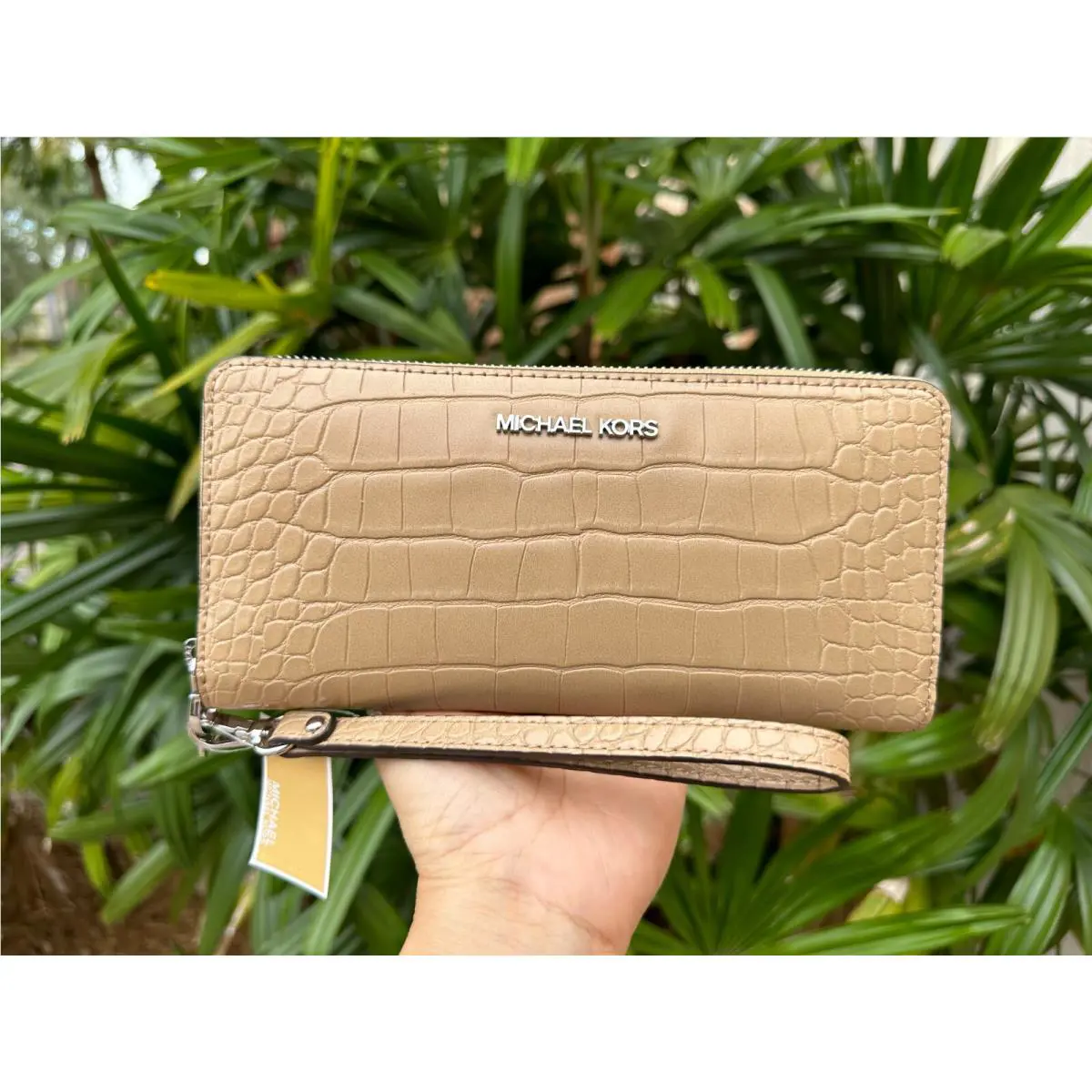Michael Kors Jet Set Travel Large Continental Wallet Exotic Embossed Camel
