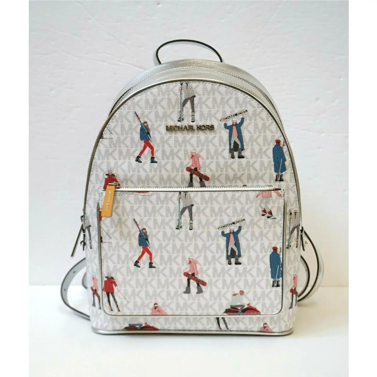Michael Kors Jet Set Girls Adina Medium Backpack MK White Mulit Silver