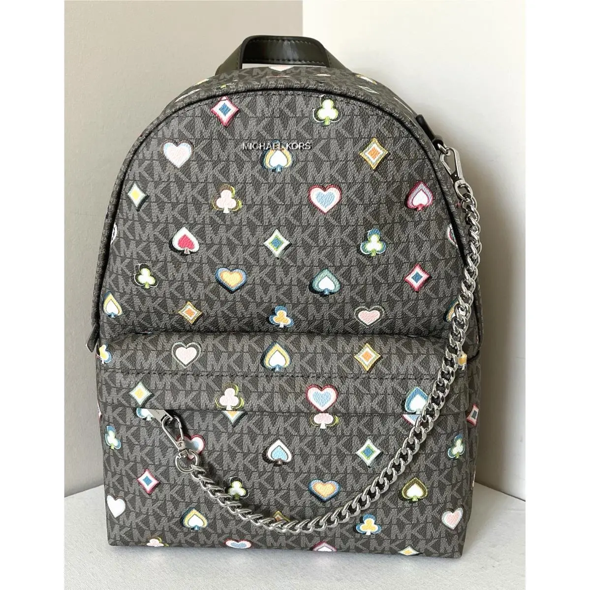 Michael Kors Slater Medium Printed Signature Logo Backpack Olive