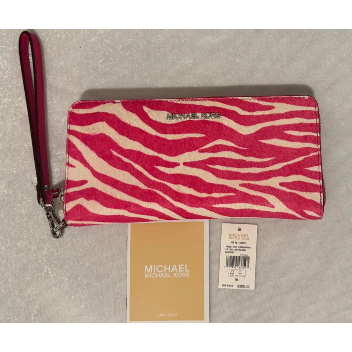 Michael Kors Women`s Dragon Fruit Pink Travel Haircalf Wallet Wristlet