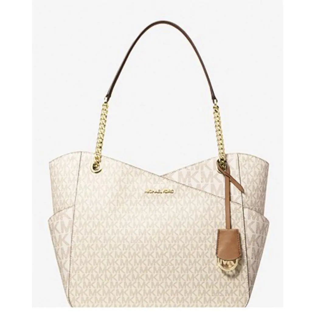 Michael Kors Jet Set Travel Large Shoulder Chain Tote Bag MK Signature Vanilla