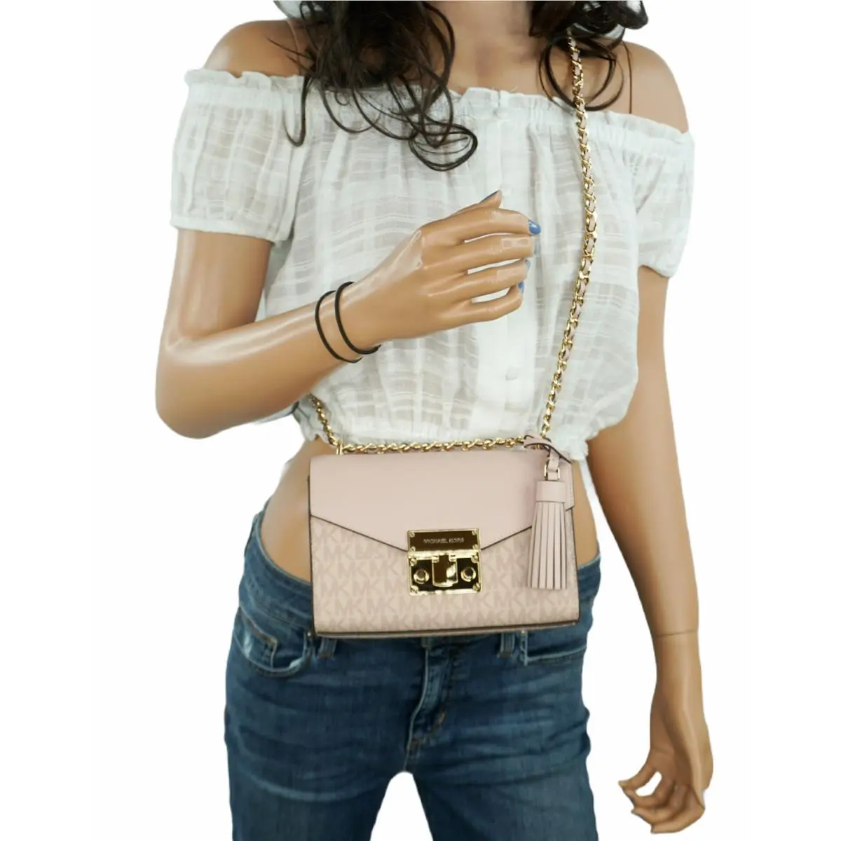 Michael Kors Rose Small Mini Shoulder Crossbody Bag Pvc Leather MK Pink Ballet