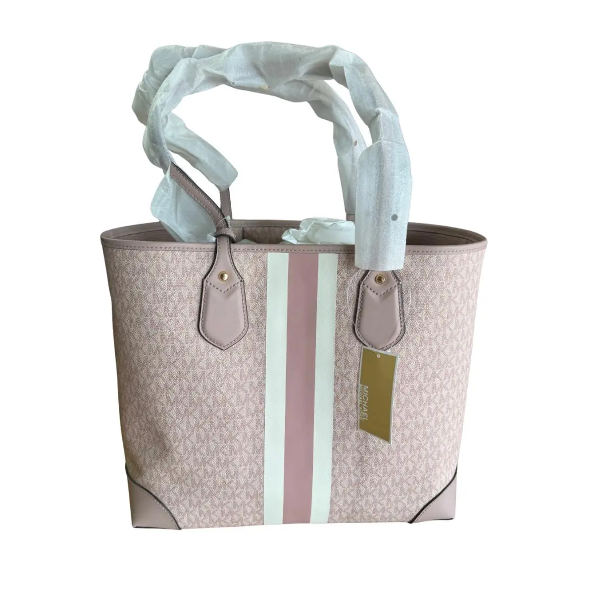 Michael Kors Eva Large Logo Stripe Tote Light Pink Shoulder Bag W/pouch