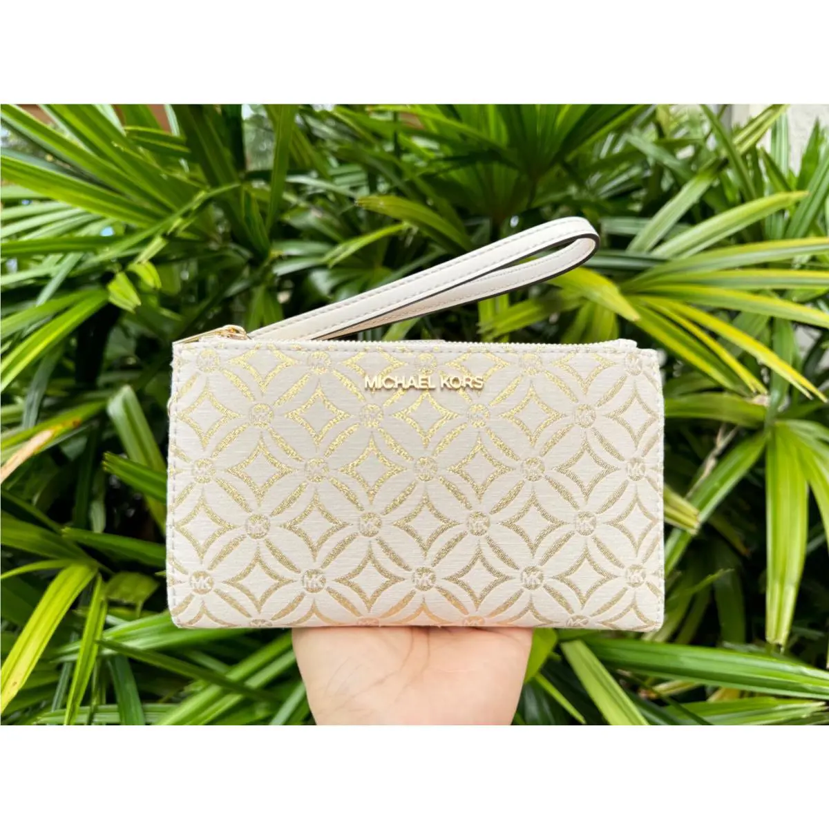 Michael Kors Jet Set Travel LG Double Zip Wallet Graphic Logo MK Oxblood Multi