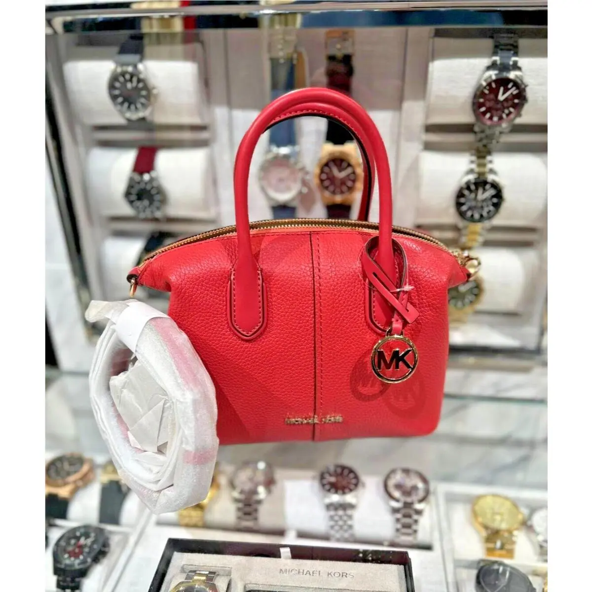 Michael Kors Hyde Small Crossbody MK Charm Satchel Leather Bag LT Bry Sbt
