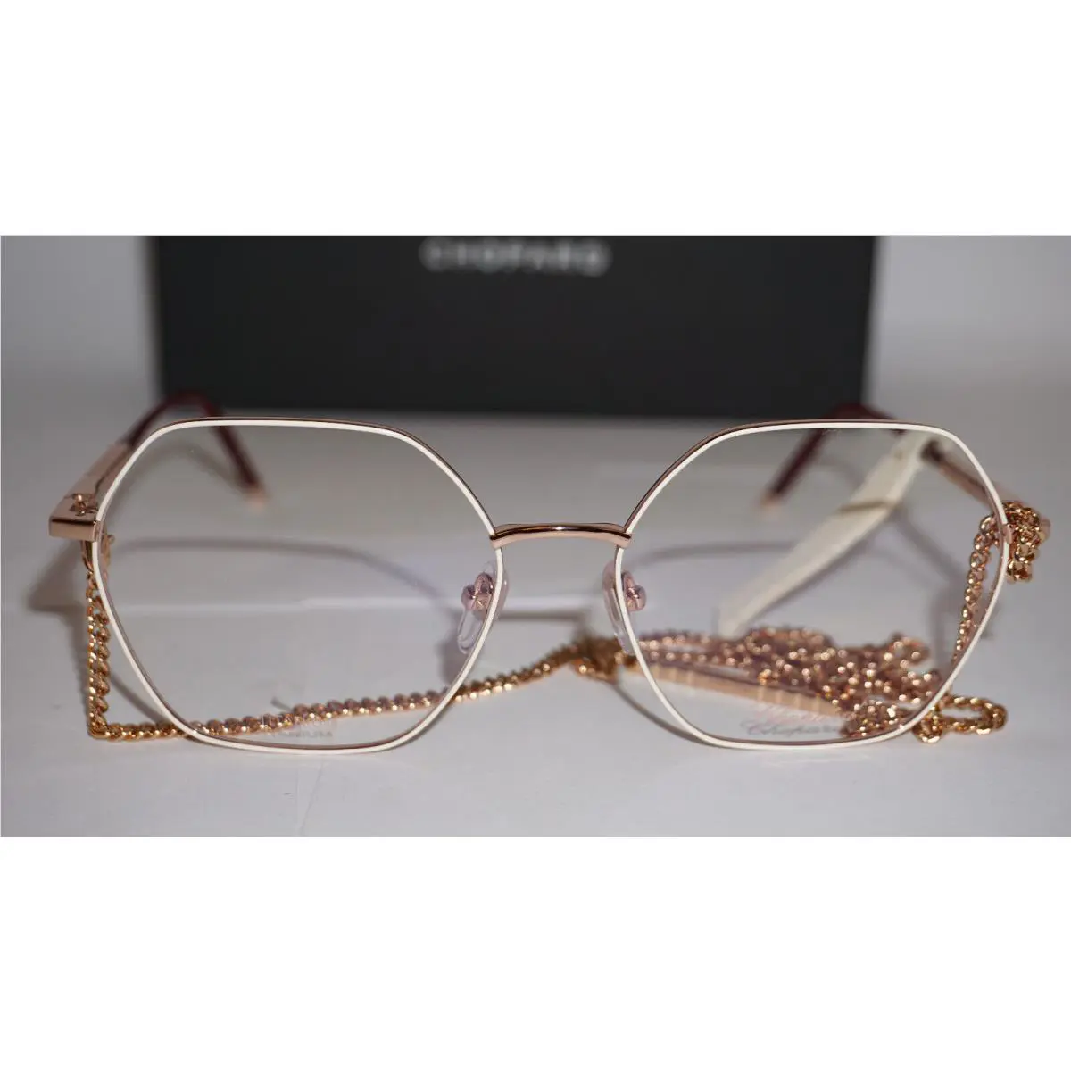 Chopard Eyeglasses Hexagon White Trim Gold W/chain VCHG27 08MZ 56 16 135