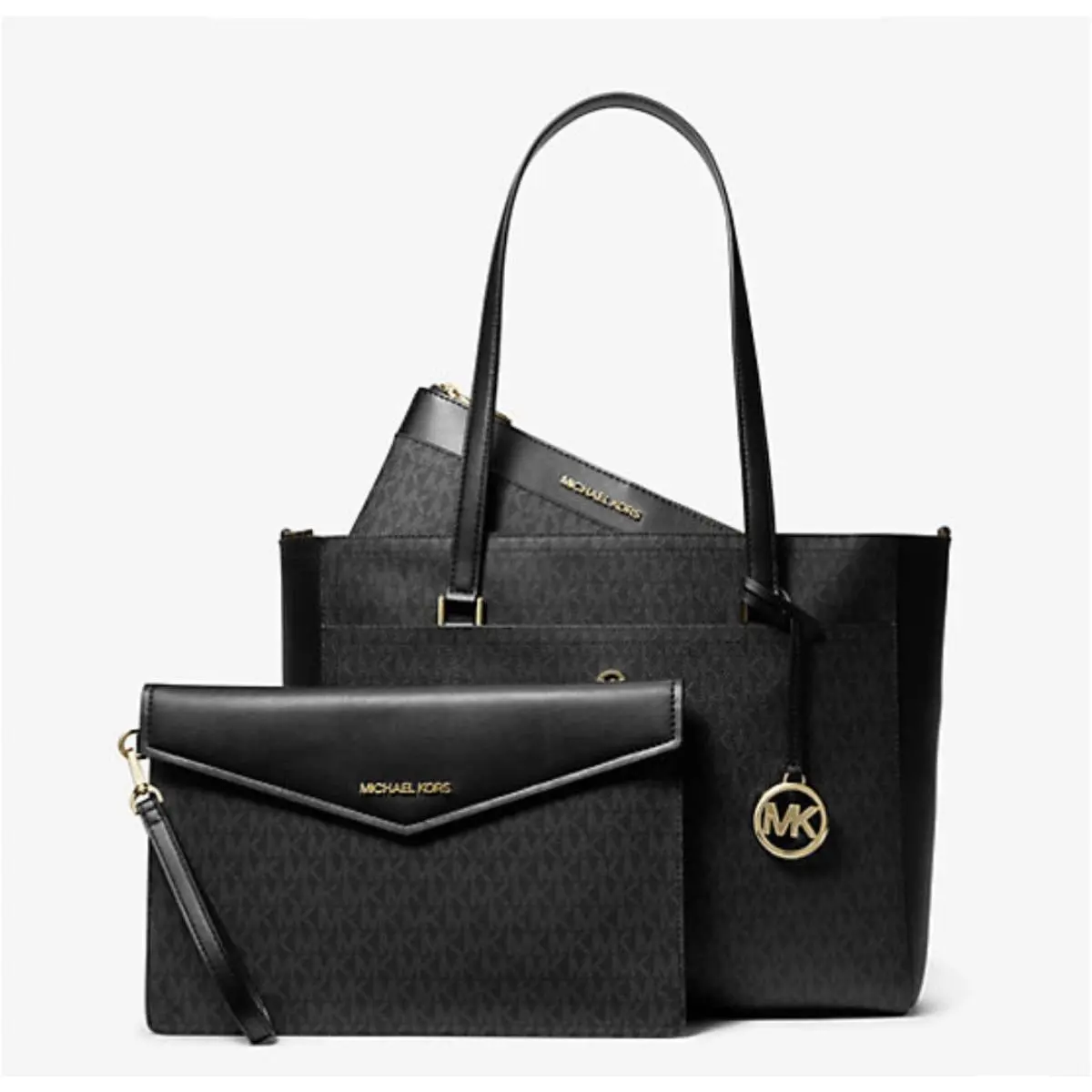 Michale Kors Maisie LG 3 in 1 Tote Shoulder Crossbody Bag + Clutch MK Black
