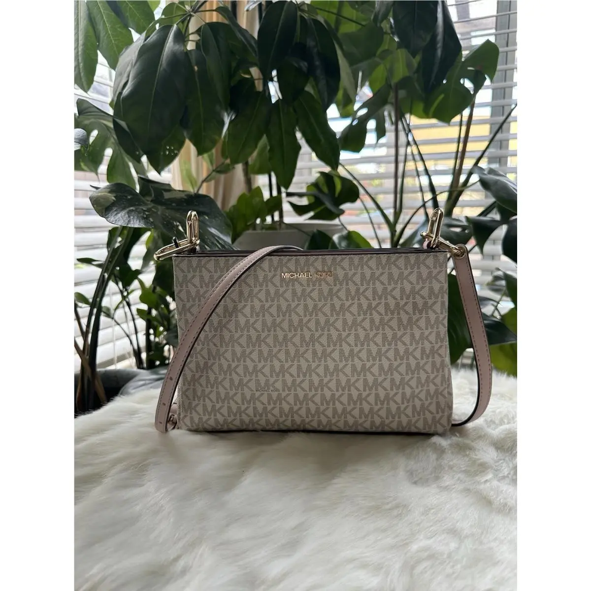 Trisha Medium Triple Compartment Crossbody Powder Blush Multi by Michael Kors