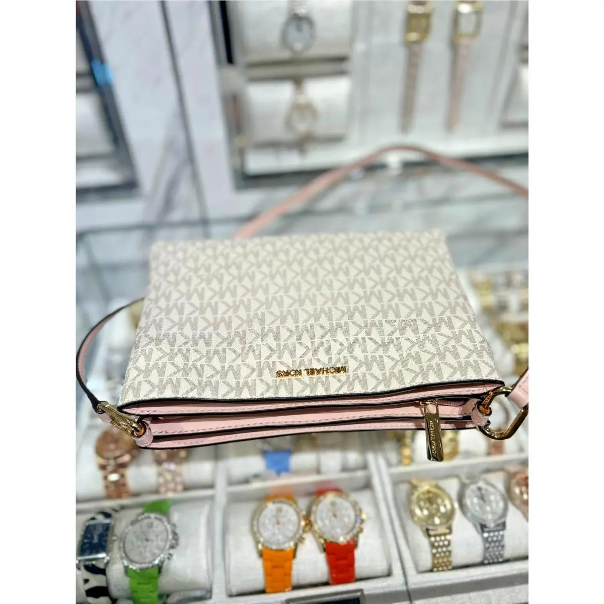 Michael Kors Trisha Medium Handbag Purse Crossbody Bag Shoulder MK Vanilla Pink