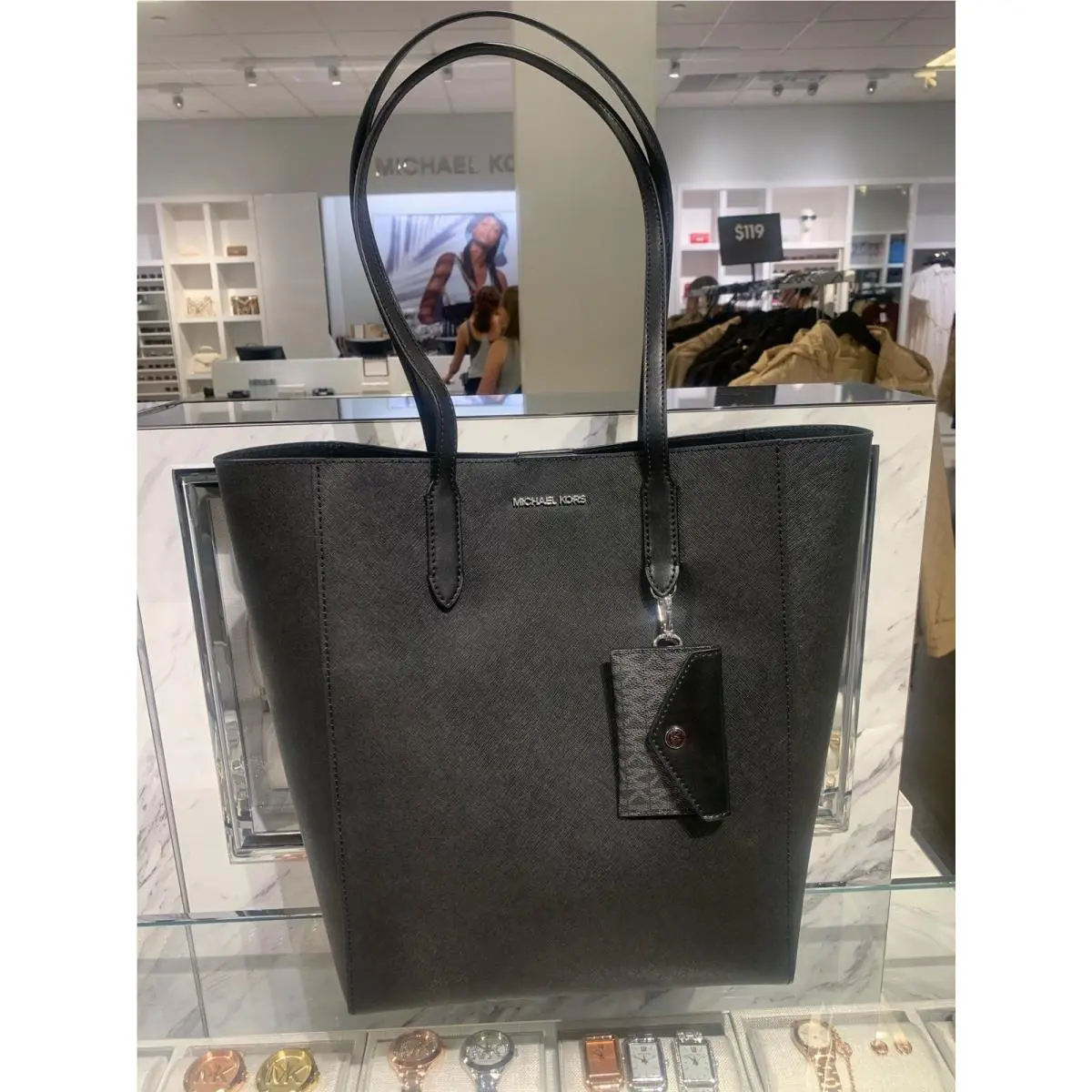 Michael Kors Vincent Large Leather Tote Bag Handbag Purse Black Shoulder Lady