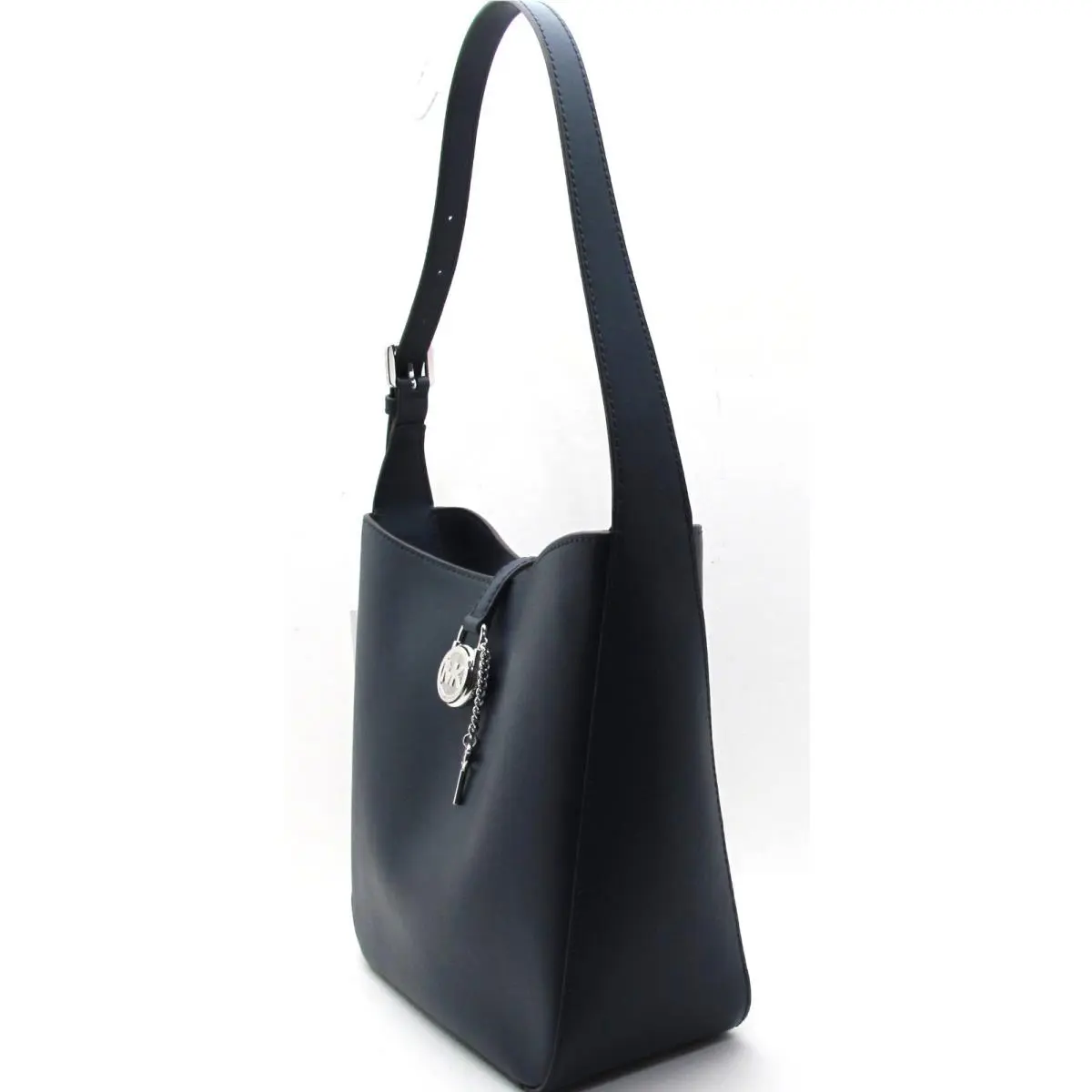 Michael Kors Lyra Small Smooth Leather Bucket Shoulder Navy/silver