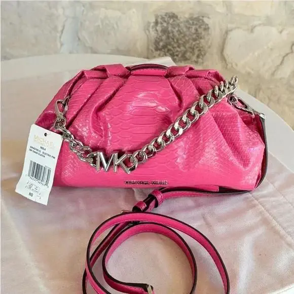 Michael Kors Nola Small Clutch Handbag Crossbody Shoulder Bag Electric Pink