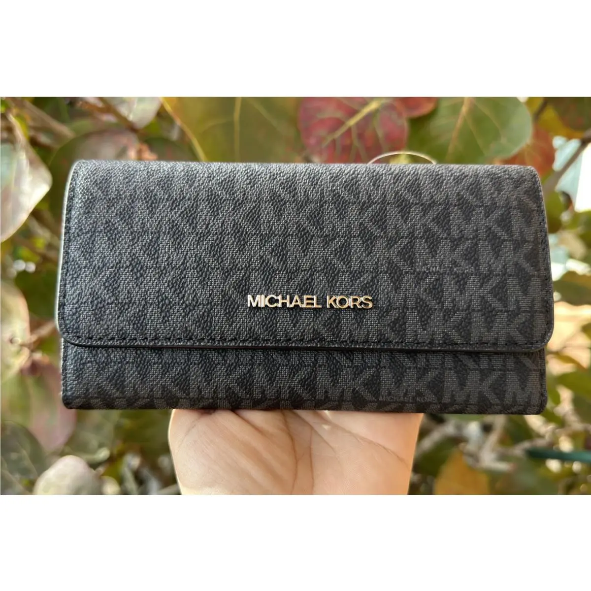 Michael Kors Jet Set Travel Large Trifold Wallet MK Black/silver