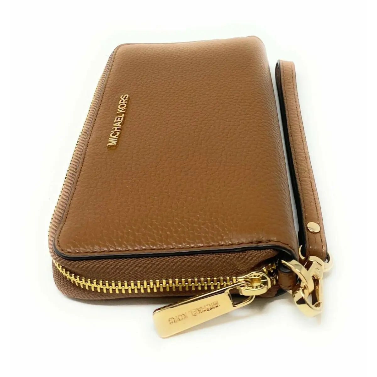Michael Kors Jet Set Travel Phone Case Wallet Wristlet Brown Leather Luggage