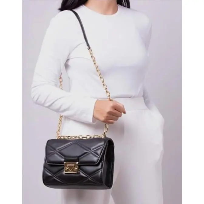 Michael Kors Serena MD Flap Convertible Shoulder-crossbody Black Gold