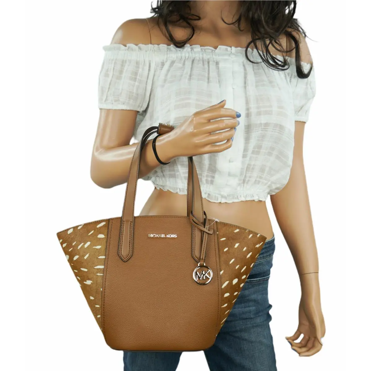 Portia Small Bucket Tote Pebbled Leather Haircalf Brown Mult by Michael Kors