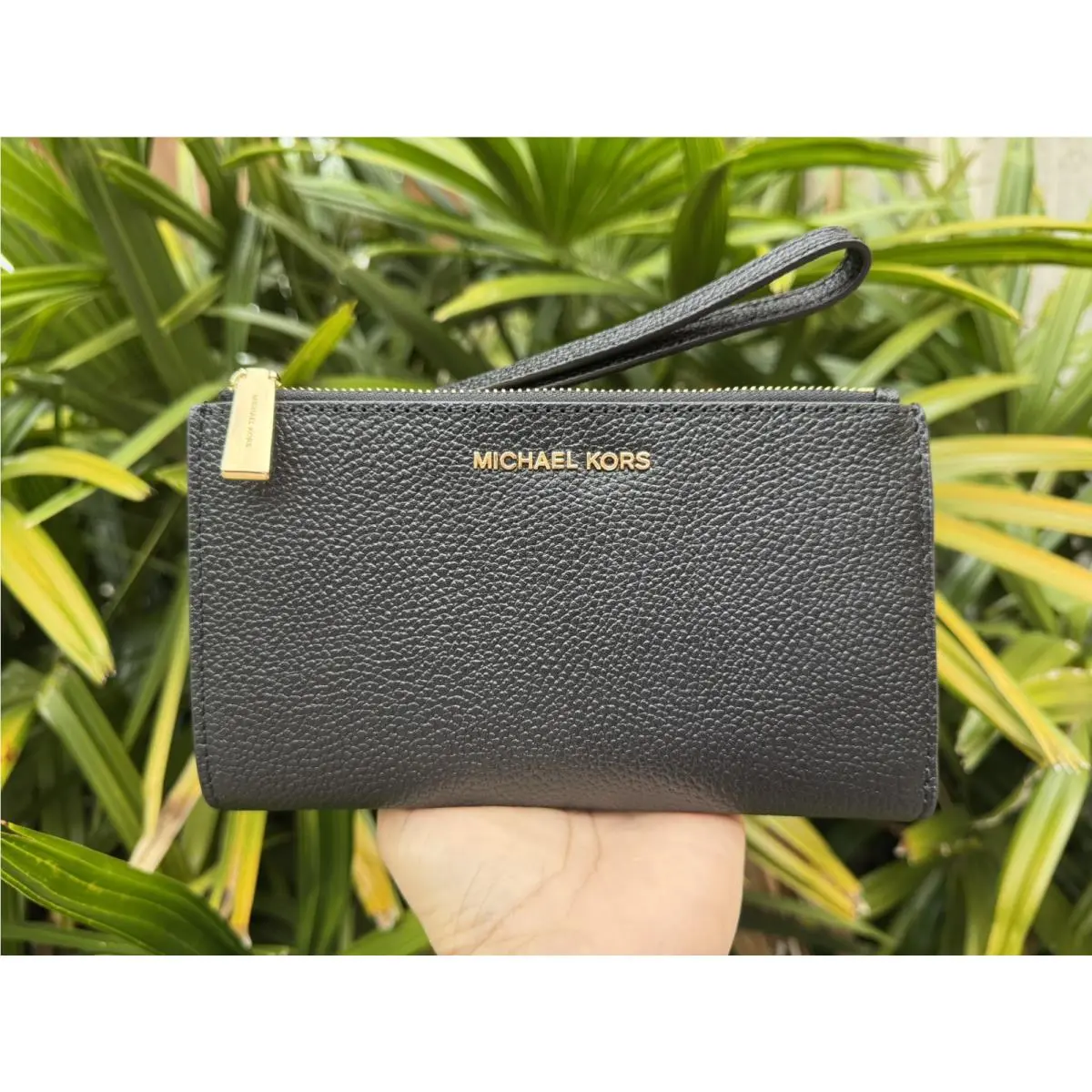 Michael Kors Jet Set Large Double Zip Wallet Wristlet Pebbled Leather Black