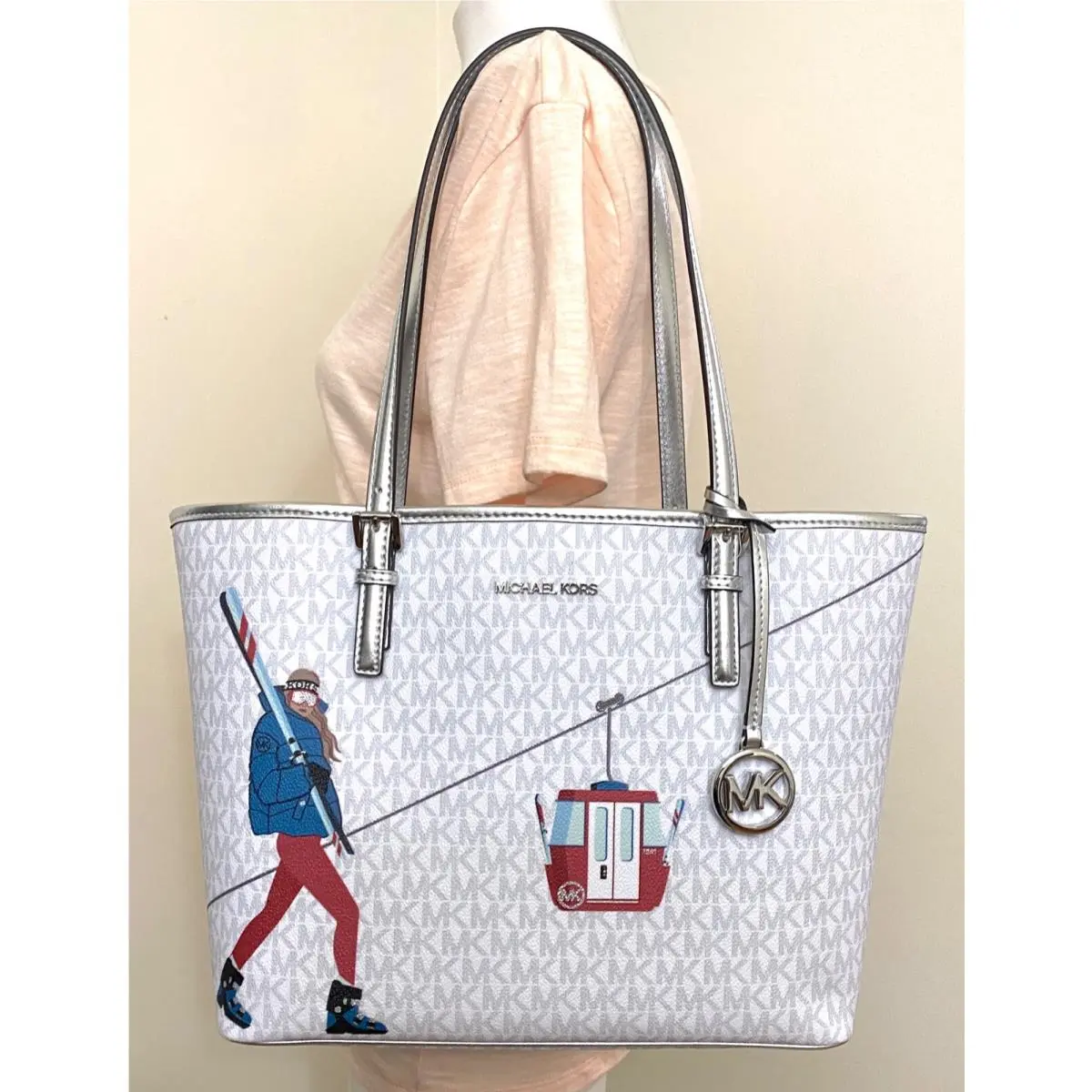 Jet Set Bright White MK Signature Medium Carryall Travel Tote by Michael Kors