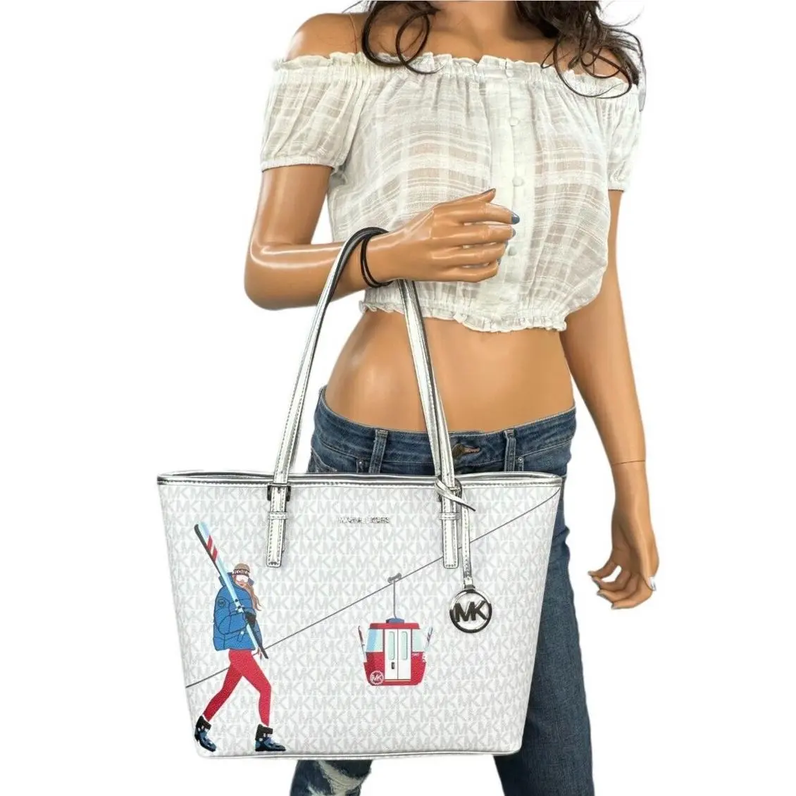 Jet Set Travel Girl Medium Carryall Tote MK Bright White Multi by Michael Kors