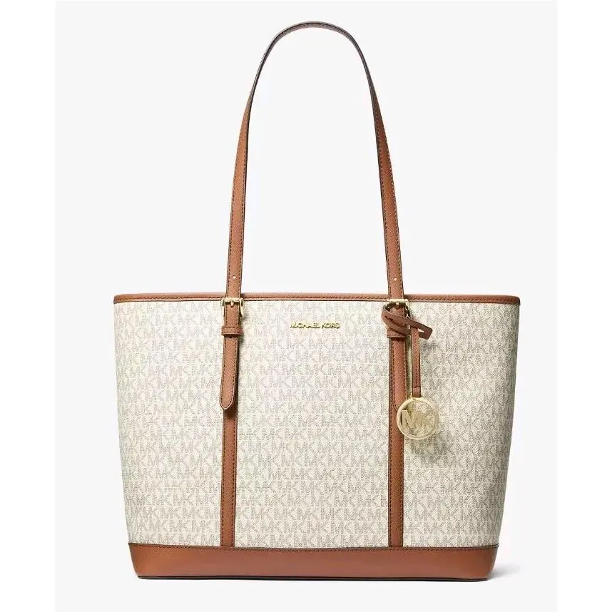 Michael Kors Jet Set Travel Large Shoulder Tote In Vanilla Zip Close
