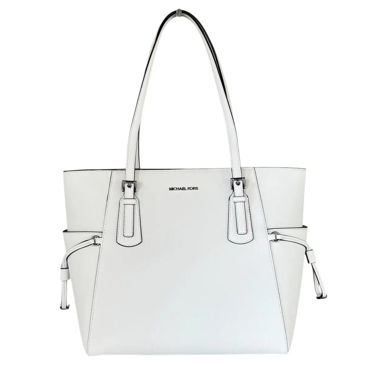 Michael Kors Voyager Large East West Tote Shoulder Bag Optic White/silver