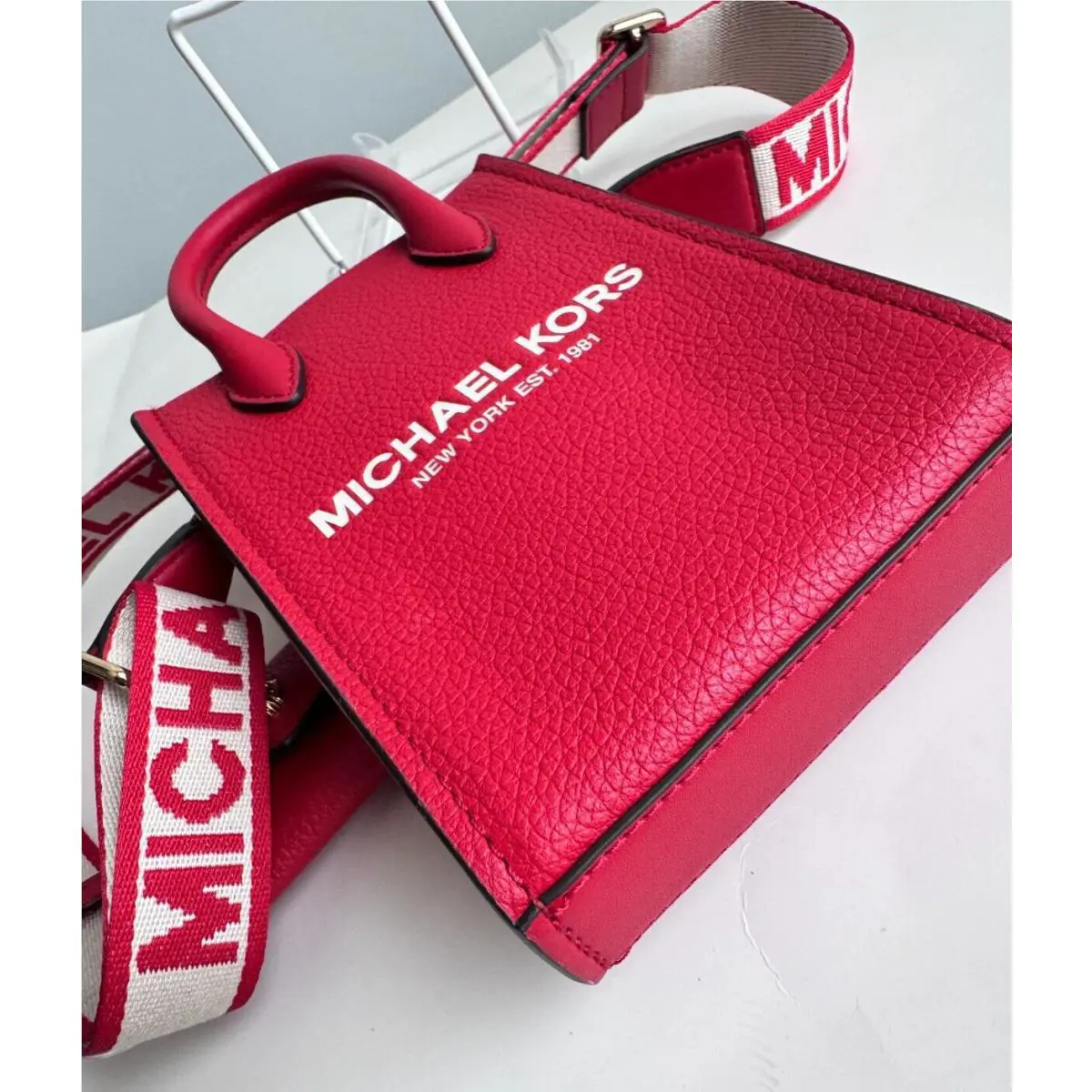Michael Kors Mirella XS Phone Crossbody Leather Bag Dragon Bright Red + Wallet