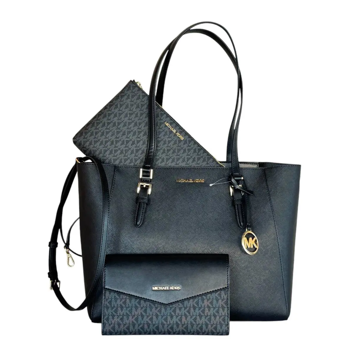 Michael Kors Charlotte Large 3 IN 1 Tote Shoulder Bag + Clutch Black