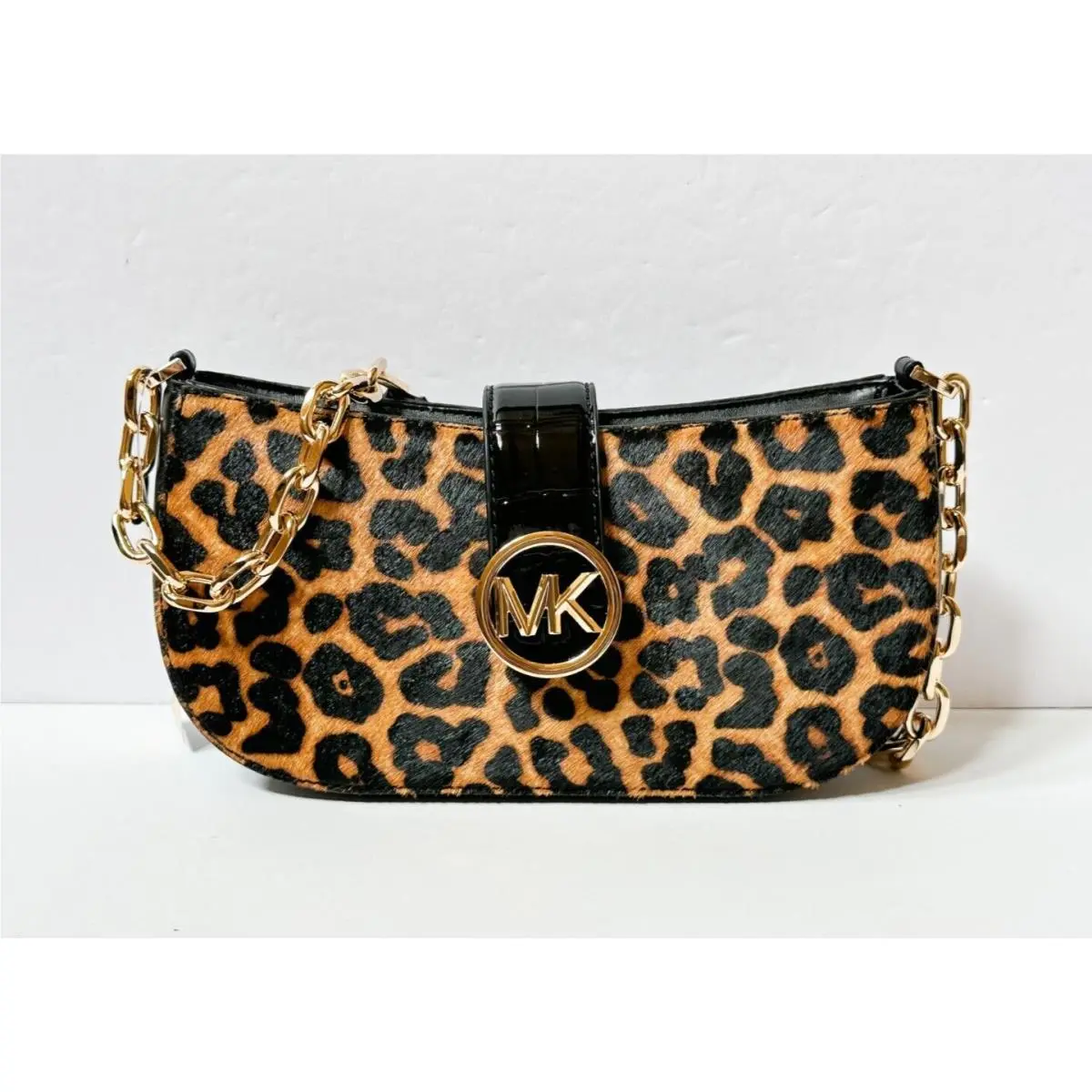 Michael Kors Carmen SM Exotic Embossed Shoulder Chain Bag Black Multi Halfcalf