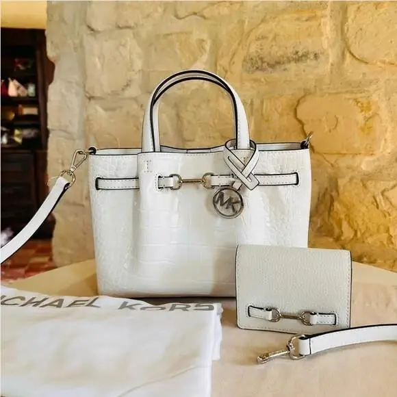 Michael Kors Small Messenger Handbag Crossbody Satchel Shoulder Purse Bag White