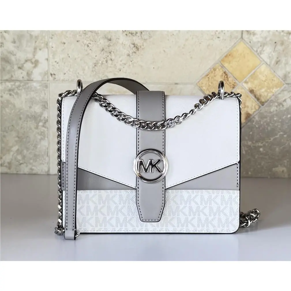 Michael Kors Greenwich SM Convertible Shoulder Flap Crossbody Bag MK White Multi