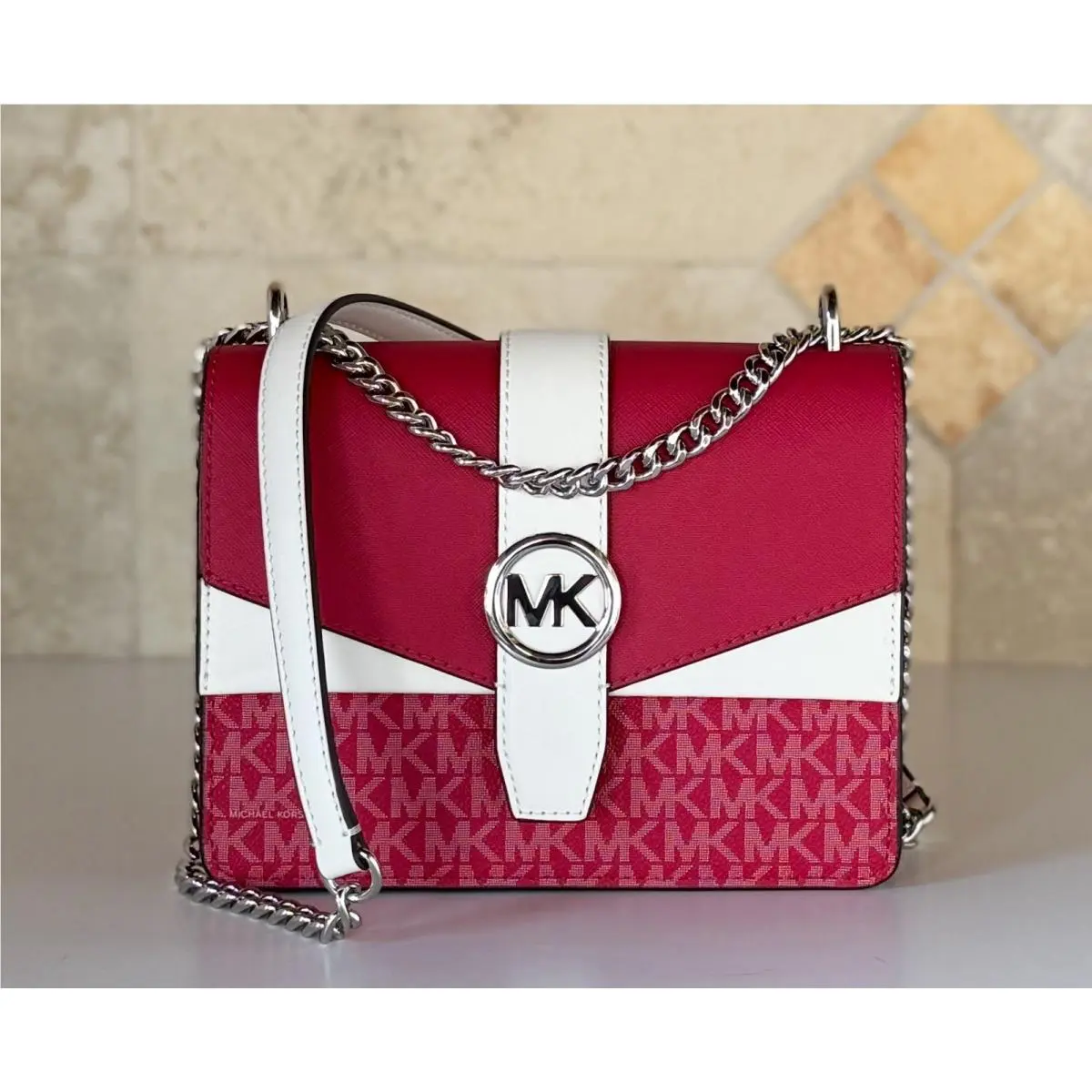 Greenwich SM Convertible Shoulder Flap Bag MK Dark Raspberry Multi by Michael Kors