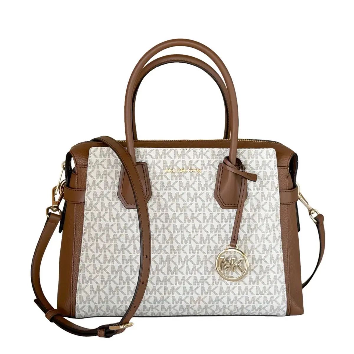 Michael Kors Mercer Medium Belted Satchel Shoulder Crossbody Bag MK Vanilla