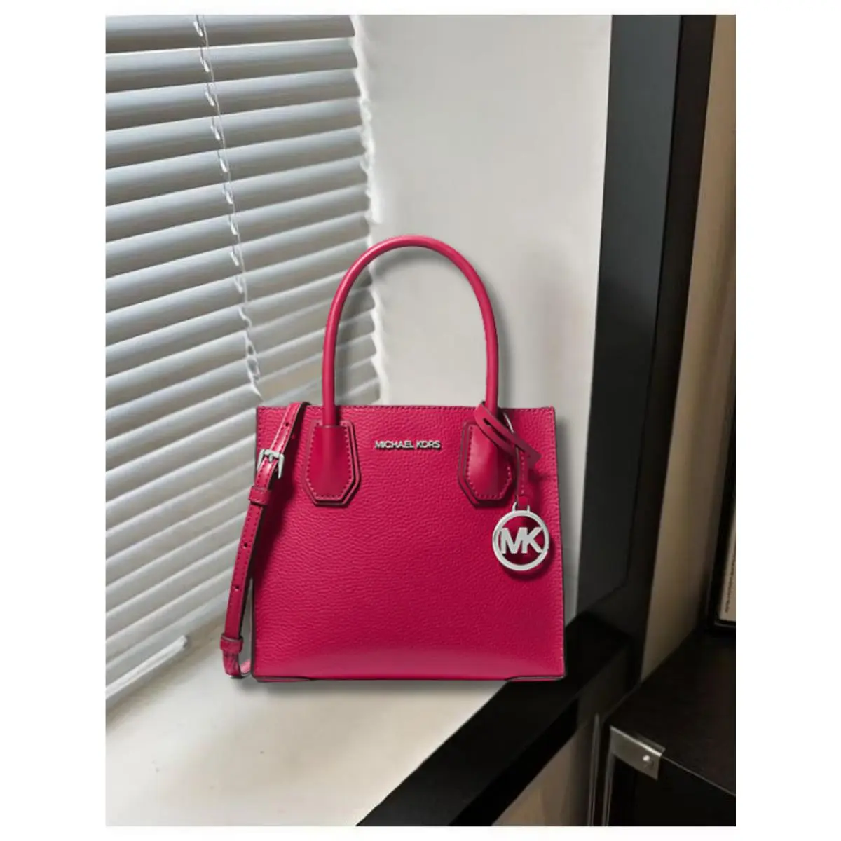 MK Mercer Medium Leather Crossbody Messenger Handbag Dark Raspberry by Michael Kors