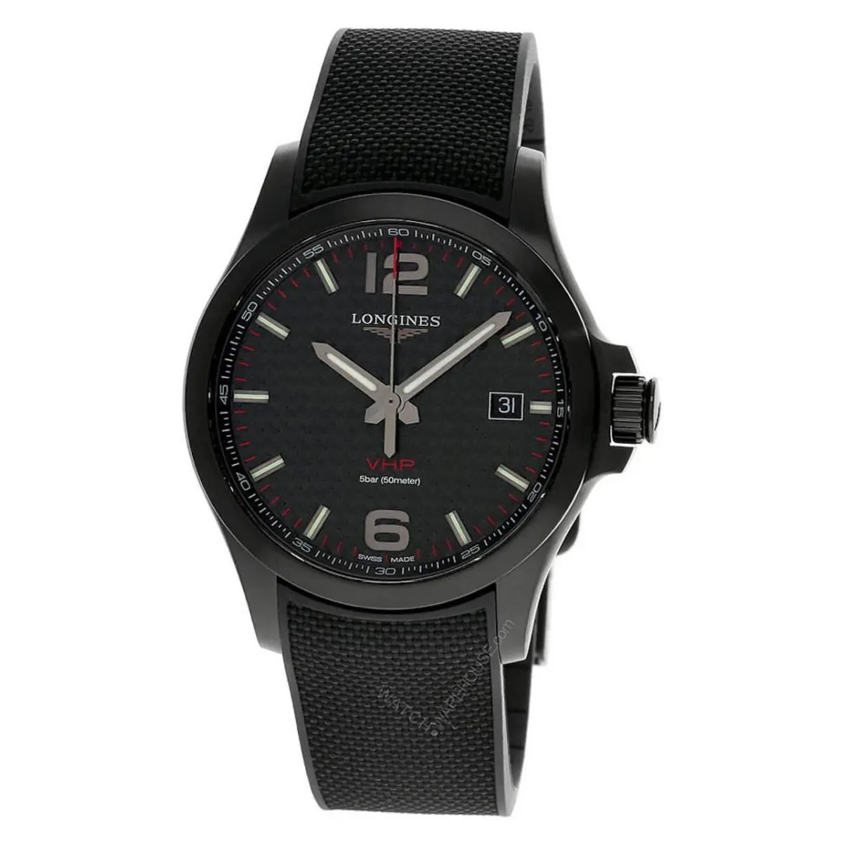 Longines Conquest V.h.p. Perpetual Quartz Black Carbon Dial Men`s Watch
