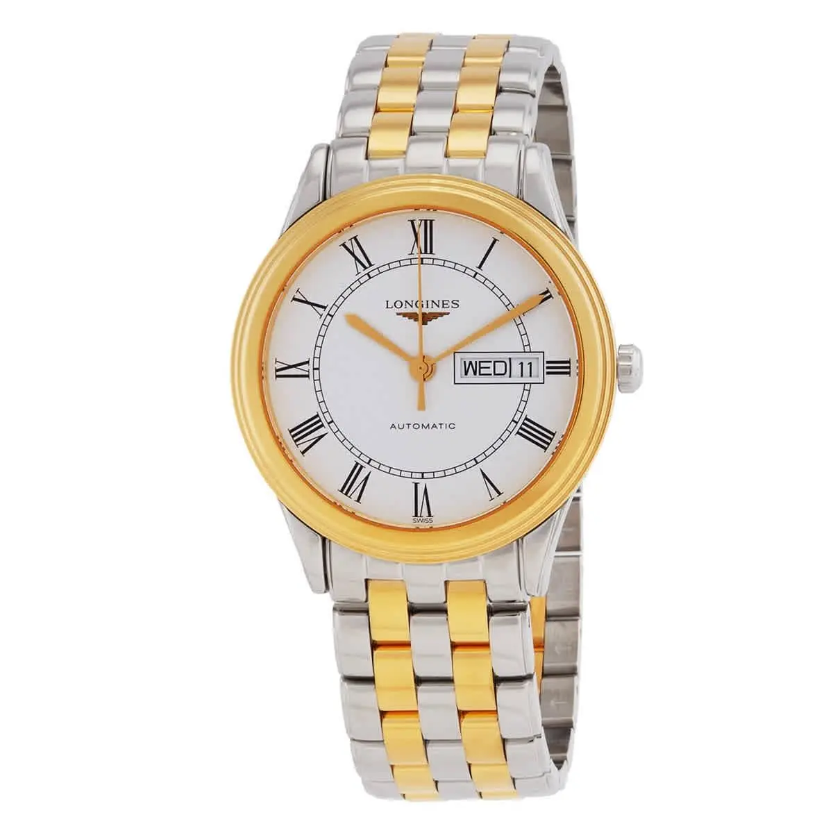 Longines Flagship Automatic White Dial Men`s Watch L48993217 - Dial: White, Band: Two-tone (Silver-tone and Yellow Gold-tone), Bezel: Silver-tone