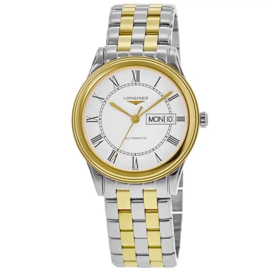 Longines Flagship Automatic White Dial Two-tone Men`s Watch L4.899.3.21.7 - Dial: White, Band: Silver, Gold, Bezel: Gold
