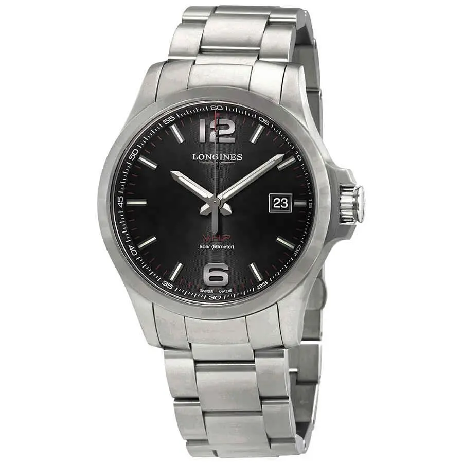 Longines Conquest Collection V.h.p. 43mm Men`s Watch L3.726.4.56.6 - Dial: Black, Band: Silver, Bezel: Silver