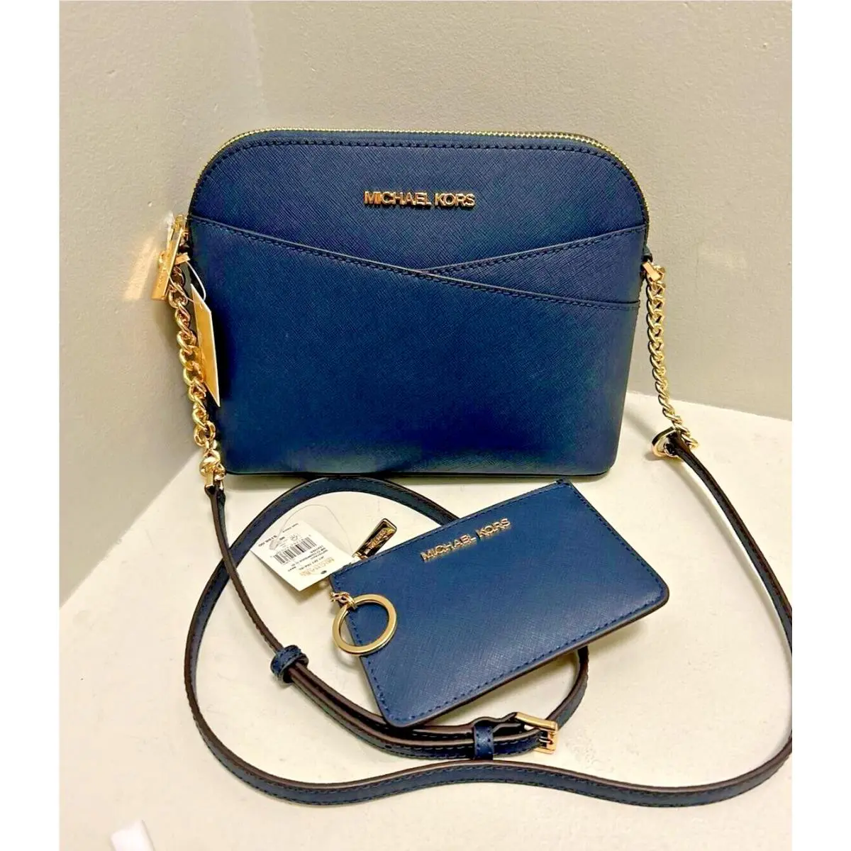 Michael Kors Leather Crossbody Bag Shoulder Purse Handbag + Keychain Ring Wallet